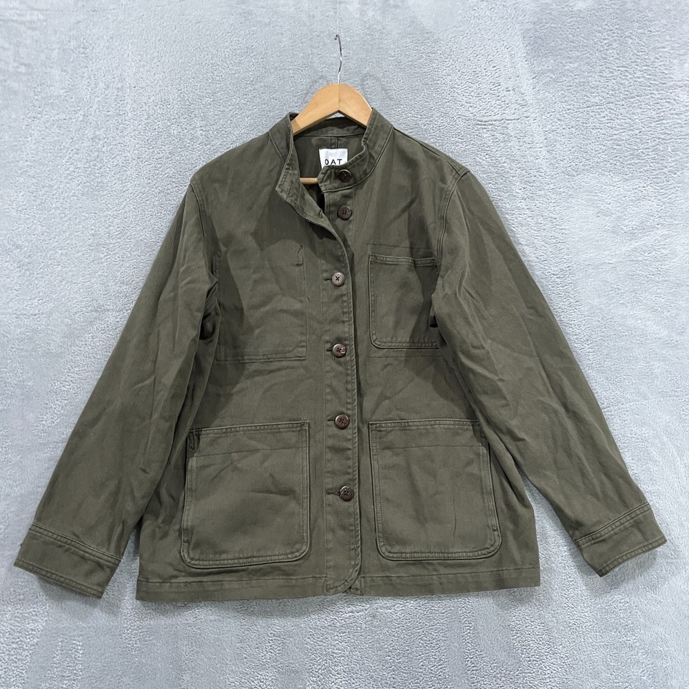 OAT New York Jacket Womens Large Denim Utility Button Up‎ Olive Green Army